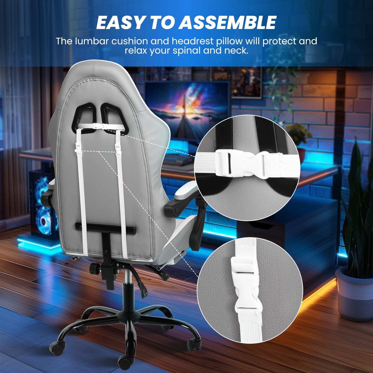 Gaming Chair, Backrest and Seat Height Adjustable Swivel Recliner Racing Office Computer Ergonomic Video Game Chair with Footrest and Lumbar Support