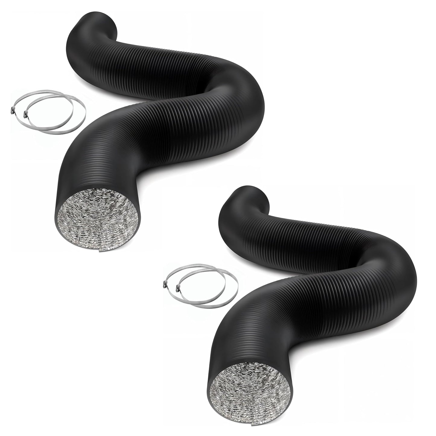 iPower Flexible 6 Inch 8 Feet Aluminum Ducting 4 Layer Protection Dryer Vent Hose for HVAC Heating Cooling Exhaust and Ventilation, 2 Clamps Included, Black