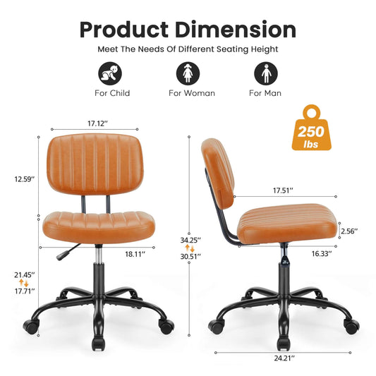 YSSOA Small Desk Chair with Wheels, Armless Office Chair No Arms, Comfy PU Leather Computer Task Chair Swivel Rolling Chairs for Small Space, Home, Adults, Students, Black