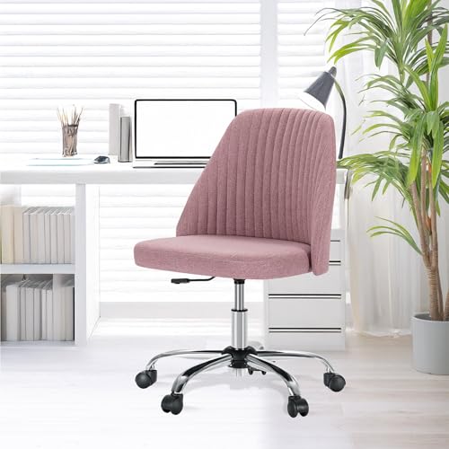 Simple Deluxe Office Desk Chair with Back and Wheels Computer Fabric Chair Armless Adjustable Height Comfy Vanity Chair with Swivel Rolling Home Chairs for Bedroom Adult