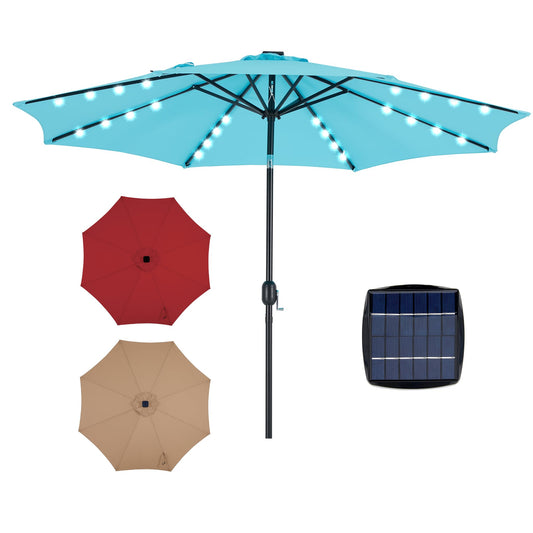 Simple Deluxe 10' Solar Patio Umbrella 32 LED Lighted Table Market Umbrellas with Push Button Tilt/Crank Outdoor Umbrella for Garden, Deck, Backyard and Pool