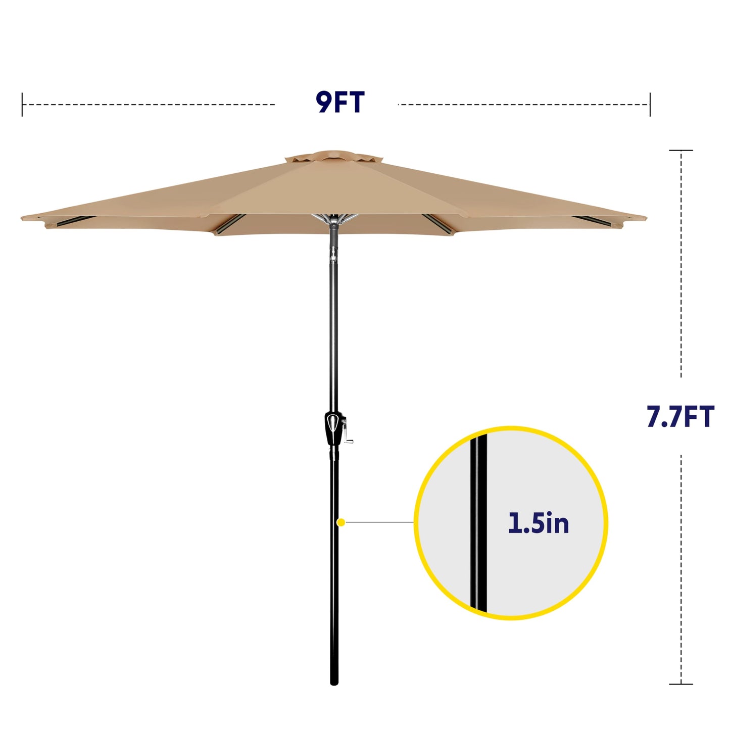 iPower 9ft Patio Umbrella Outdoor Table Umbrellas with 8 Sturdy Ribs, Push Button Tilt and Crank for Yard, Pool and Garden