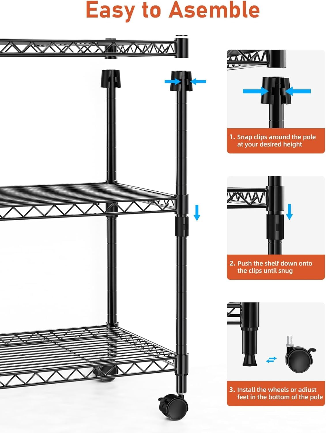 Simple Deluxe Heavy Duty 4-Shelf Storage Shelving Unit, 36" D x 14" W x 55.91" H Steel Organizer Wire Rack 1000Lb Capacity, Black