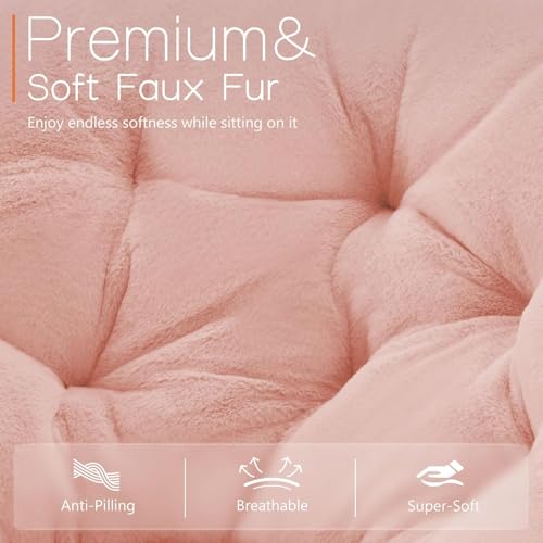 YSSOA Faux Fur Saucer Chair Comfy Lounge Chair for Bedroom Living Room, Folding Chair Upholstered Dorm Chair Papasan Chair Cozy Flexible Reading Chair for Adults Teens Kids