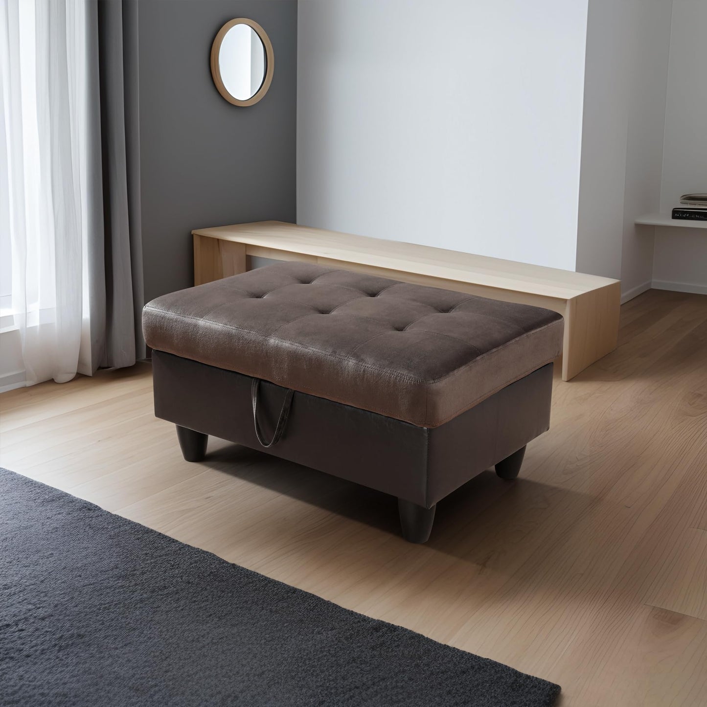 Simple Deluxe Taupe Flannel and PVC Storage Ottoman 35x23.5x17.5 - Room Decor, Organization and Storage Solution, Ottoman for Living Room, Bedroom