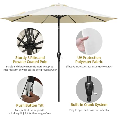 Simple Deluxe Patio Umbrella Outdoor, UV Protection Sunshade with Push Button Tilt/Crank and 8 Sturdy Ribs, for Table Garden Lawn Beach Pool