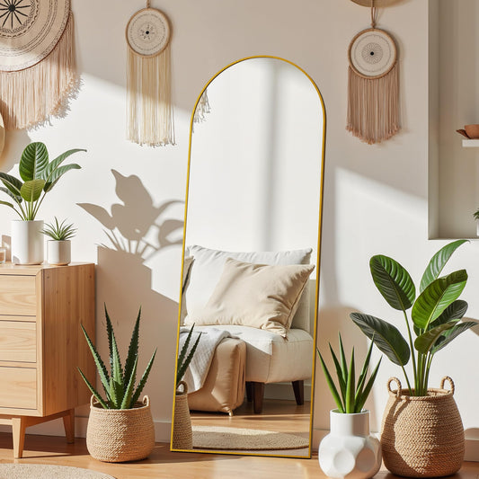 Simple Deluxe 64"×21" Large Arched Body Length Mirror, Full Length Mirror for Home Wall Decor, Floor with Stand for Bedroom Decor, Gold