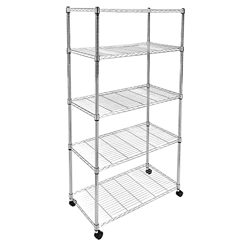3-Tier Heavy Duty Foldable Metal Rack Storage Shelving Unit with Wheels Moving Easily Organizer Shelves Great for Garage Kitchen Holds up to 750 lbs Capacity, Black