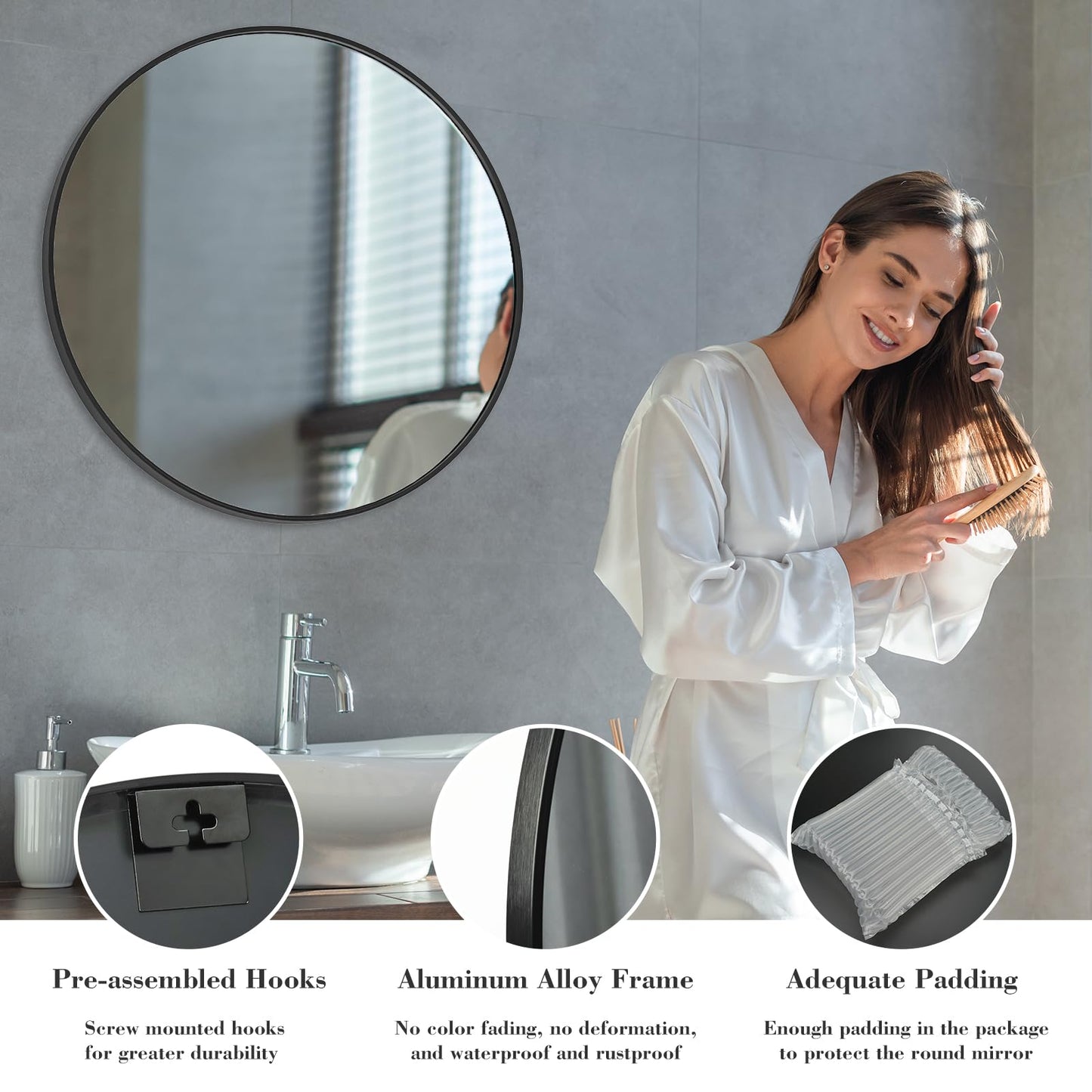 Round Bathroom Mirror, Wall Mirror for Bathroom, Living Room, Bedroom, Vanity, Entryway, Hallway