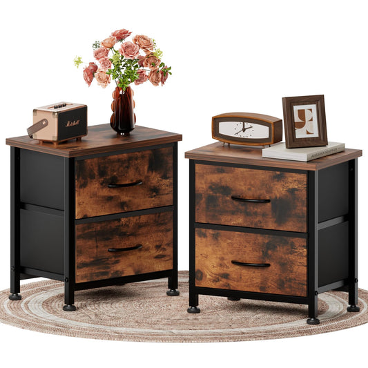Simple Deluxe Nightstand 2 Drawers Dresser for Bedroom, Night Stand Set 2, 3-Tier Bedside Table with Fabric Bins, End Table for Living Room, Wood top Load-Bearing up to 44 lb