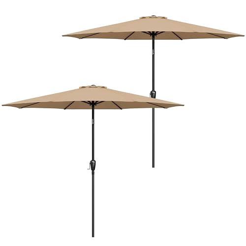 Simple Deluxe 9FT Outdoor Patio Umbrella Table Market Umbrella with Push Button Tilt and Crank, 8 Sturdy Ribs, UV Protection Waterproof for Garden, Lawn, Deck, Backyard, Pool
