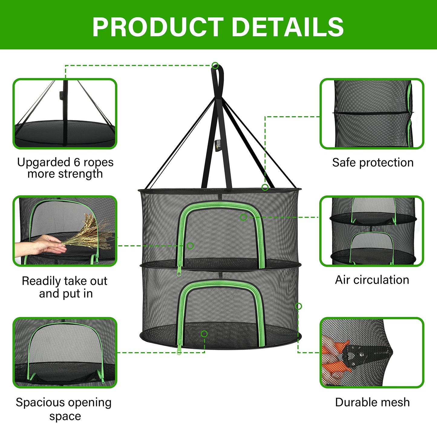 YSSOA Herb Drying Rack Zippered Hanging Dryer with Garden Pruning Shear and Hook for Hydroponics Herb, Plant, Seed, Bud