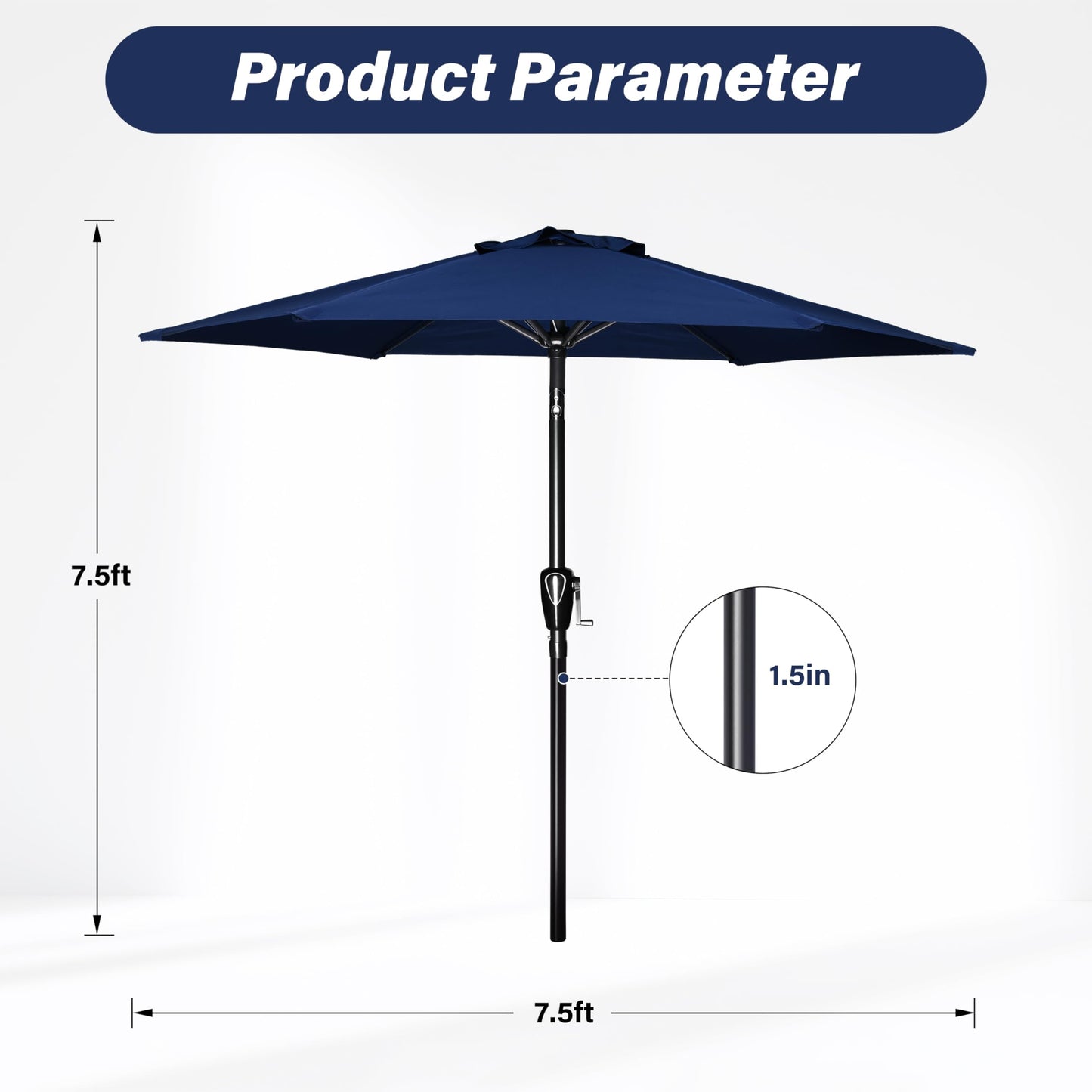 HealSmart 7.5ft Patio Umbrella with Push Button Tilt/Crank, Outdoor Table Market Yard Umbrella, 6 Sturdy Ribs for Garden, Deck, Backyard, Pool