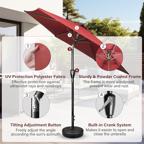 Simple Deluxe 9FT Outdoor Patio Umbrella Table Market Umbrella with Push Button Tilt and Crank, 8 Sturdy Ribs, UV Protection Waterproof for Garden, Lawn, Deck, Backyard, Pool