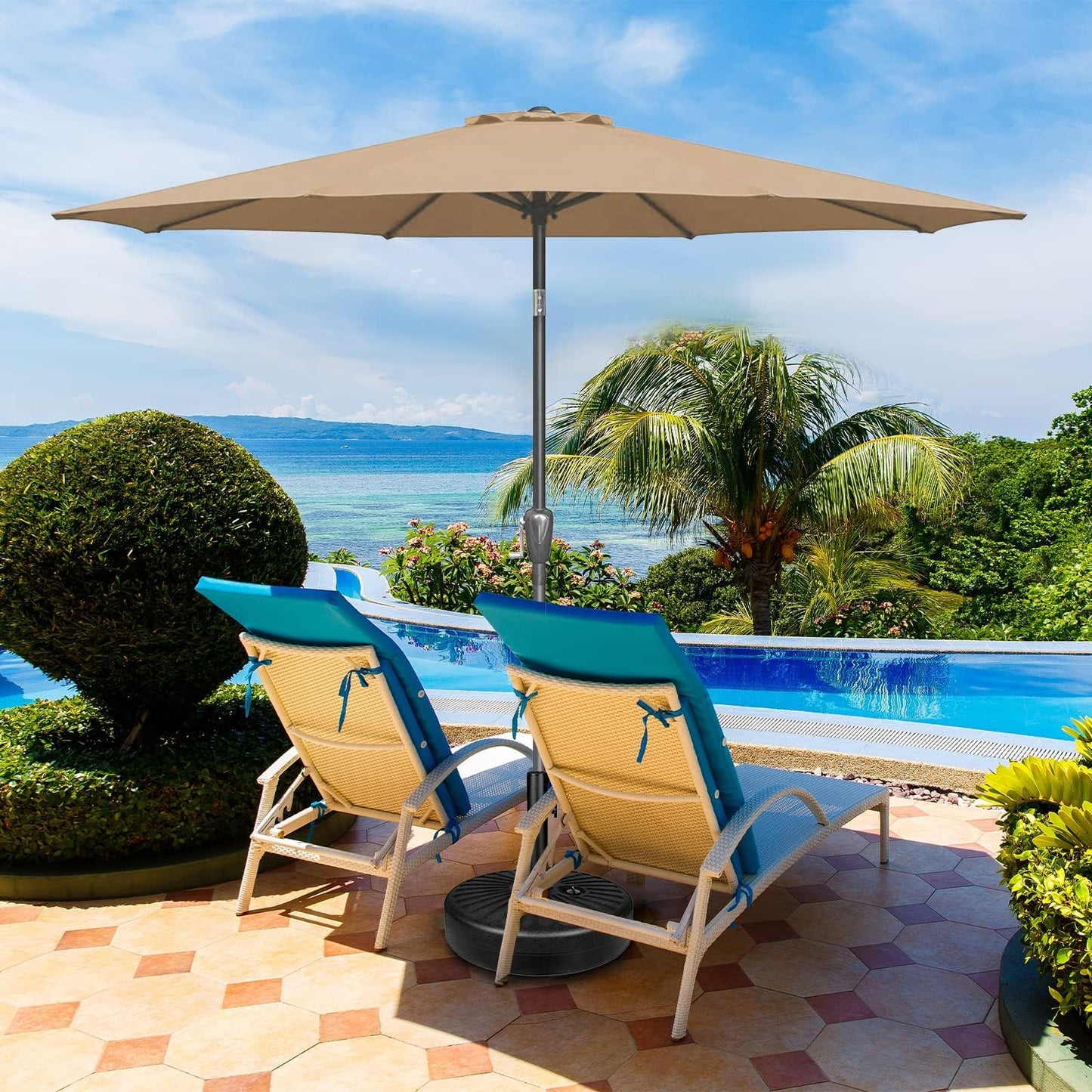 Simple Deluxe Patio Umbrella Outdoor, UV Protection Sunshade with Push Button Tilt/Crank and 8 Sturdy Ribs, for Table Garden Lawn Beach Pool