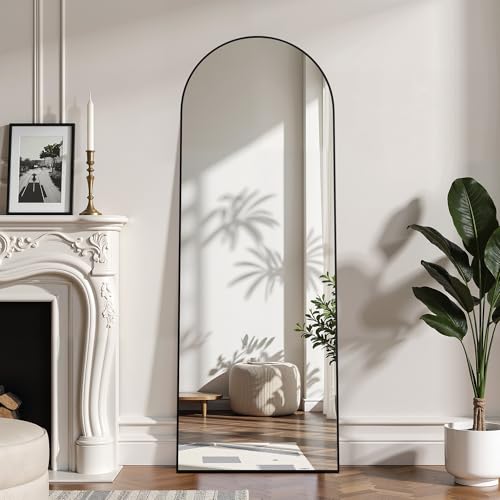 Simple Deluxe Arched Full Length Wall Mirror with Stand, 59"x16" Large Floor Mirror, Shatter-Proof Glass Aluminum Frame for Bedroom, Bathroom, Living Room, Black