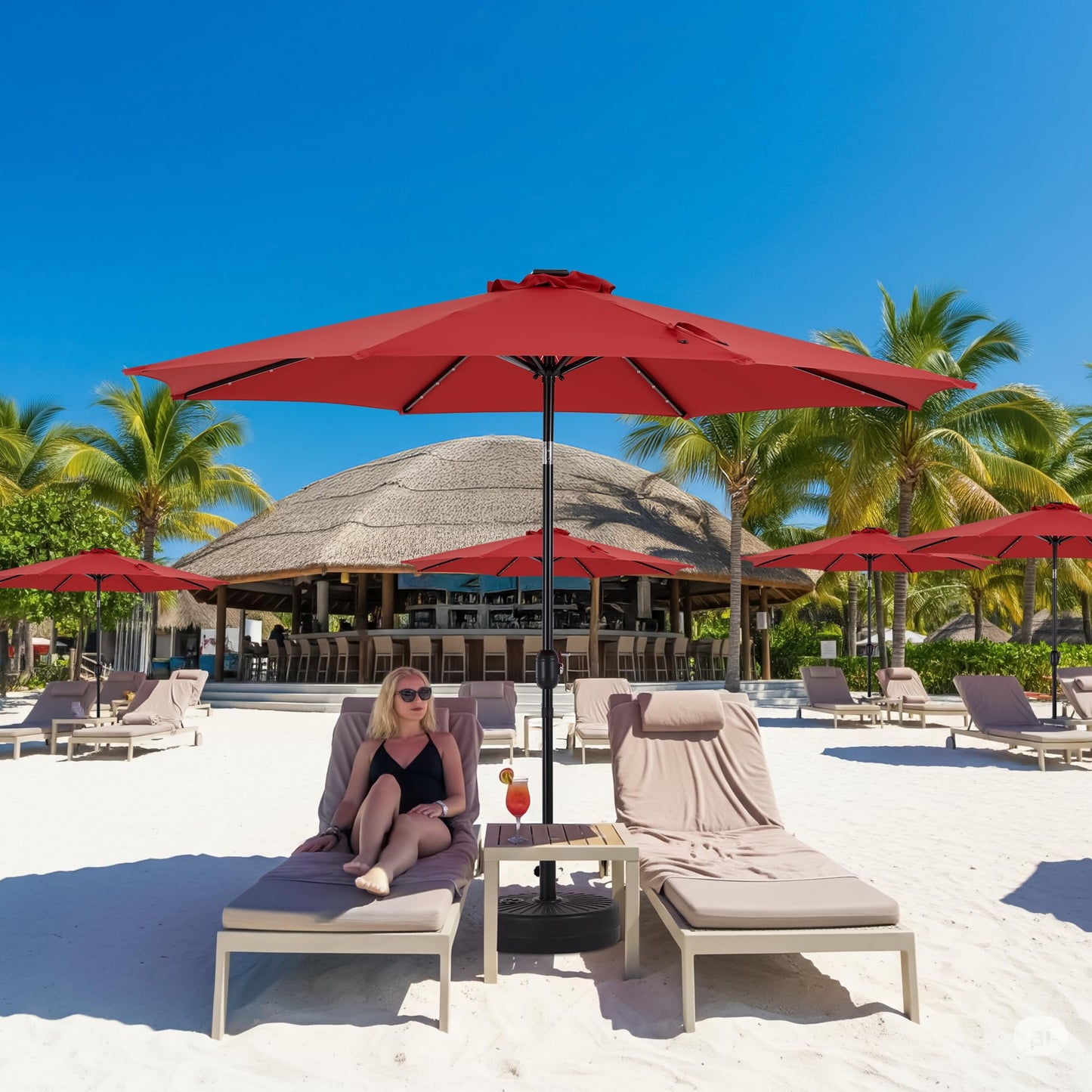 Simple Deluxe 10' Solar Patio Umbrella 32 LED Lighted Table Market Umbrellas with Push Button Tilt/Crank Outdoor Umbrella for Garden, Deck, Backyard and Pool