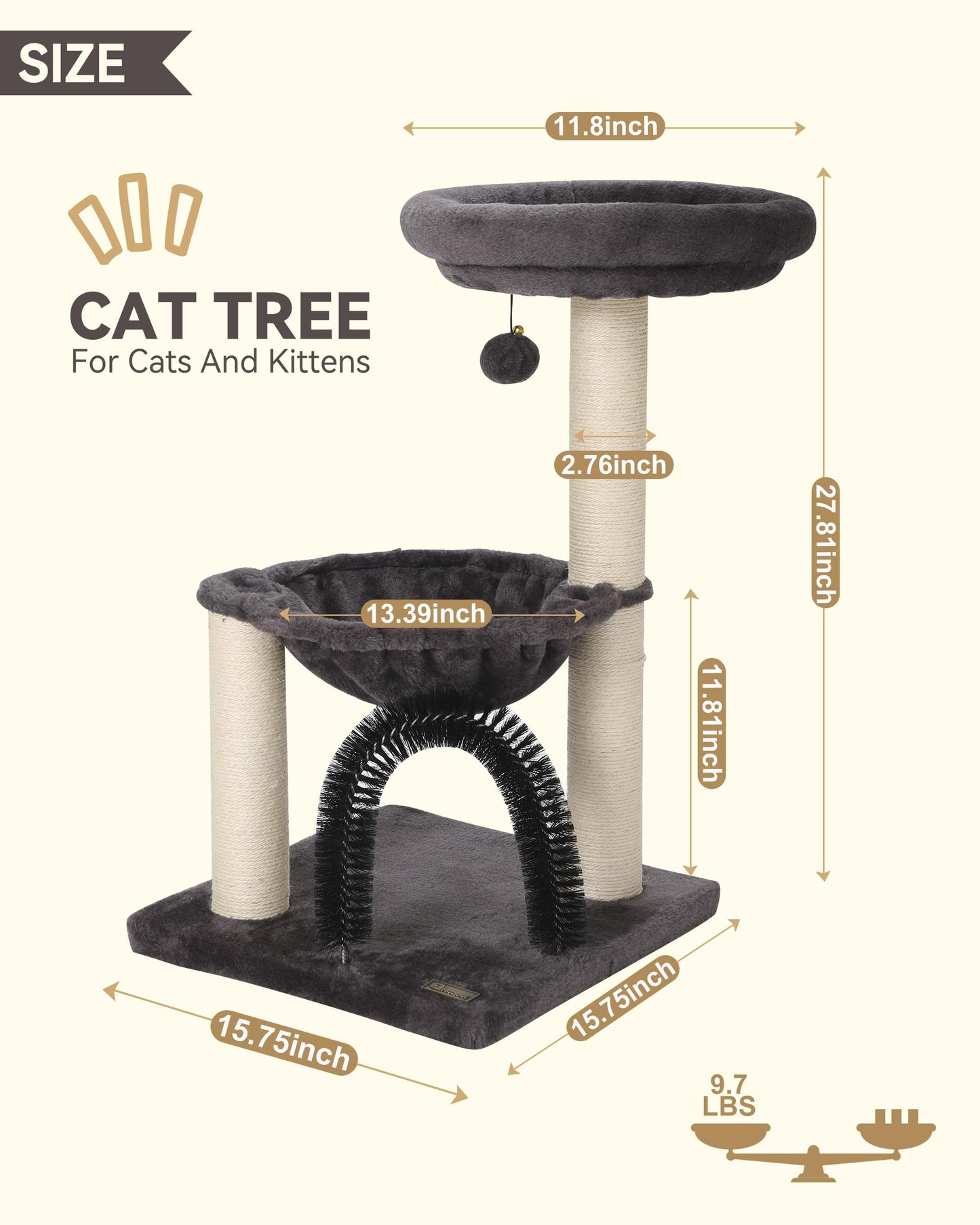 Cat Tree Tower for Indoor Cats,27.8 Inches Multi-Level Cat Tree with Scratching Posts Plush Basket & Perch for Play Rest, Cat Activity Tree with Dangling Ball for Kittens/Small Cats