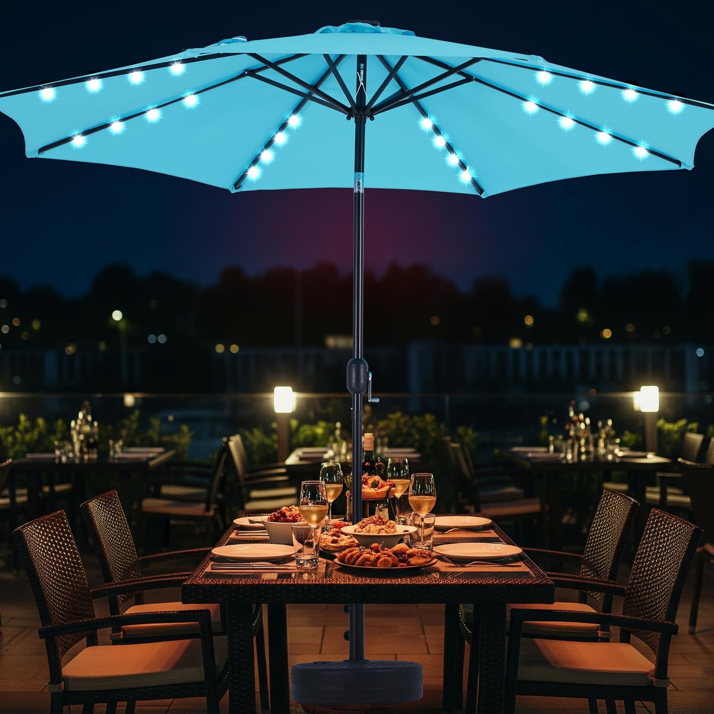 Simple Deluxe 10' Solar Patio Umbrella 32 LED Lighted Table Market Umbrellas with Push Button Tilt/Crank Outdoor Umbrella for Garden, Deck, Backyard and Pool