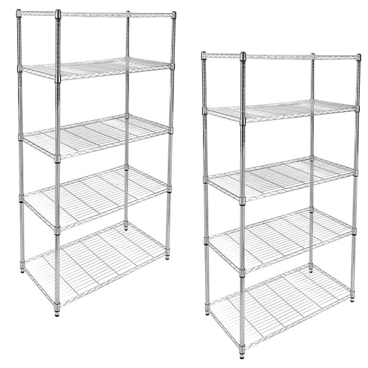 YSSOA Heavy Duty 5-Shelf Storage Shelves, 1750Lb Loading Capacity, 35.43" W x 17.72" D x 70.87" H Adjustable Shelving Unit with Wheels, Chrome, 2 Pack