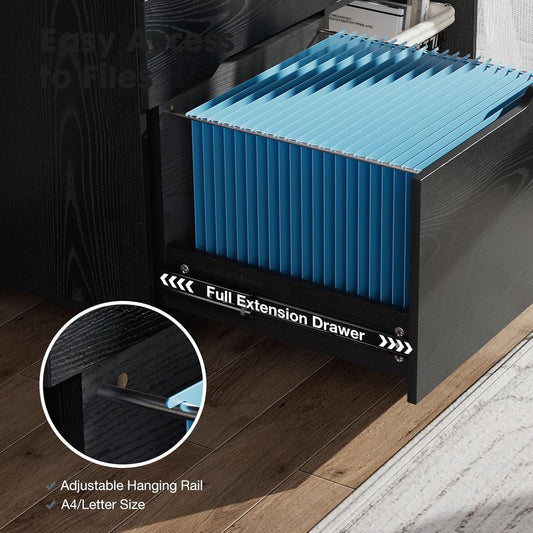 Simple Deluxe 3-Drawer File Cabinet, Lateral Mobile Filing Cabinet Wood Storage Organizer with Wheels