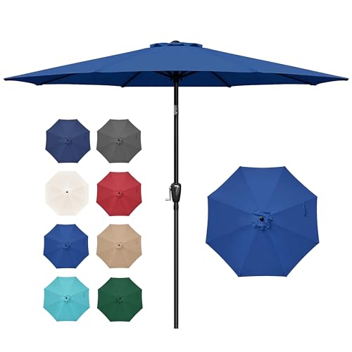 Simple Deluxe 9FT Outdoor Patio Umbrella Table Market Umbrella with Push Button Tilt and Crank, 8 Sturdy Ribs, UV Protection Waterproof for Garden, Lawn, Deck, Backyard, Pool