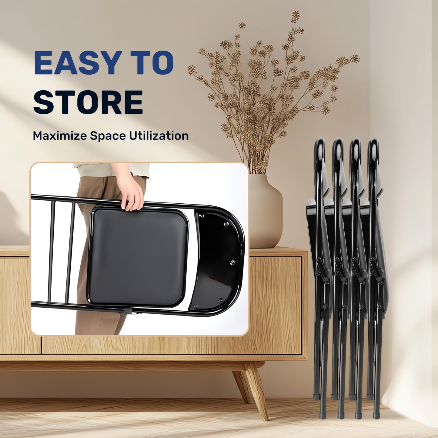 YSSOA 2 Pack Folding Chairs with Padded Vinyl Cushion Seats Commercial Event Seat