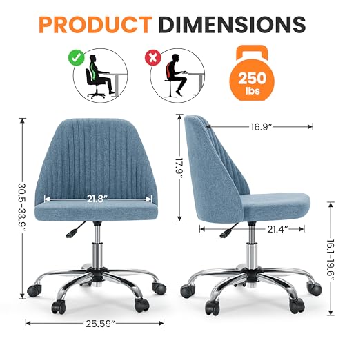 Simple Deluxe Armless Office Desk Chair, Modern Cute Swivel Vanity Chair Comfy Home Office Chairs with Wheels Height Adjustable Rolling Computer Task Stools for Living Room, Make-up, Bedroom