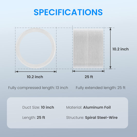 Simple Deluxe Non-Insulated Flexible Air Foil Ducting, Includes 2 Clamps for Dryer Exhaust Hoses, Heating, Cooling, Ventilation, Exhaust