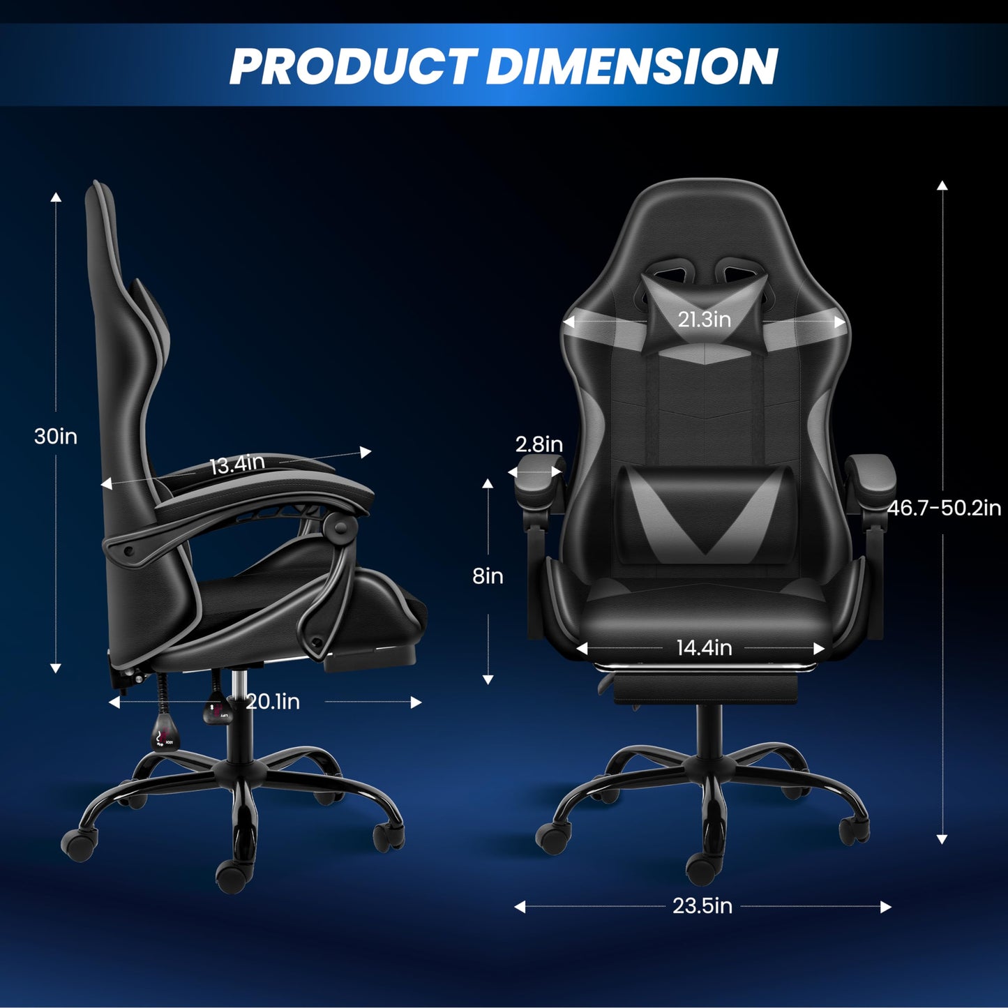 Gaming Chair, Backrest and Seat Height Adjustable Swivel Recliner Racing Office Computer Ergonomic Video Game Chair with Footrest and Lumbar Support