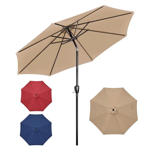 Simple Deluxe 9FT Outdoor Patio Umbrella Table Market Umbrella with Push Button Tilt and Crank, 8 Sturdy Ribs, UV Protection Waterproof for Garden, Lawn, Deck, Backyard, Pool