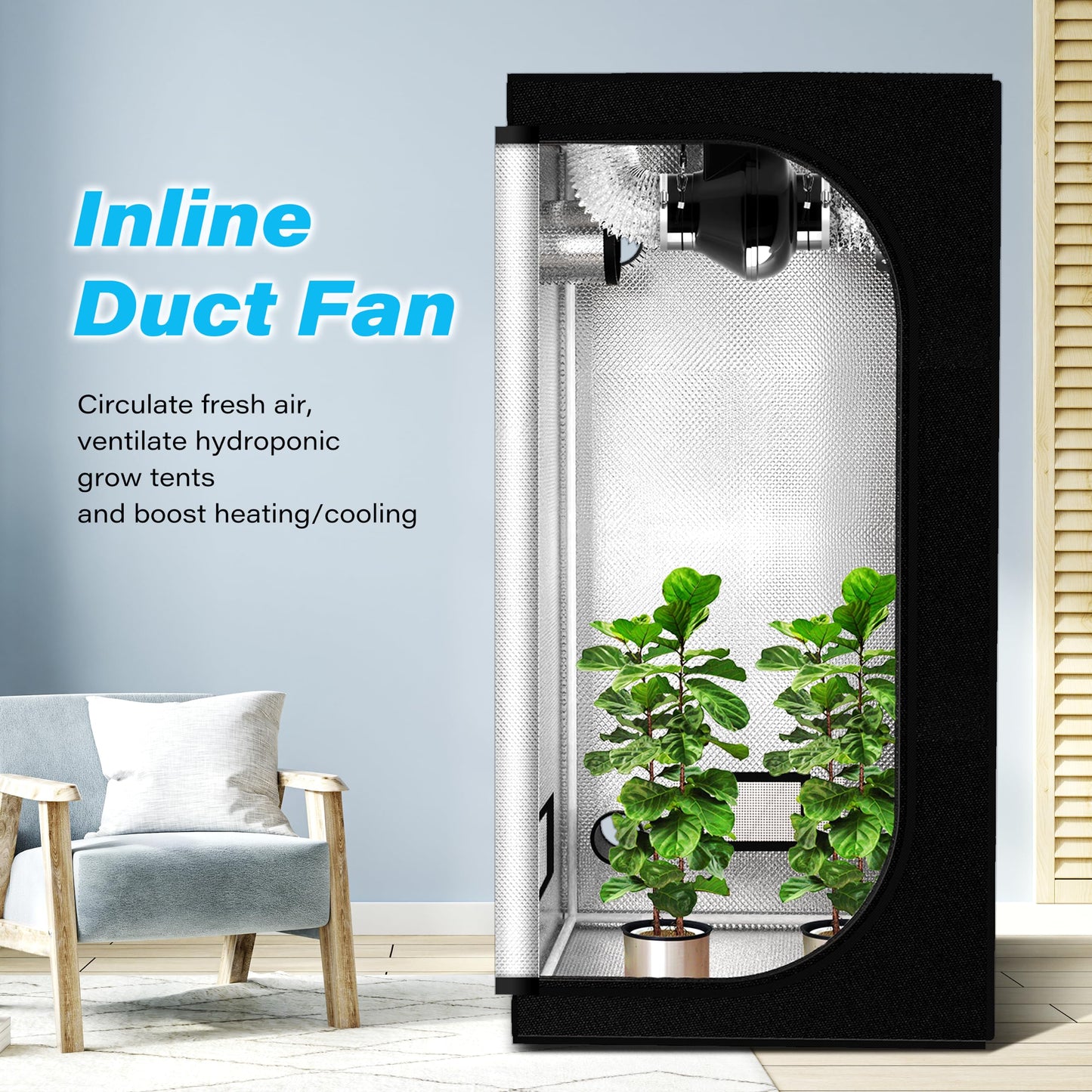 HealSmart Exhaust Inline Duct Fan Vent Booster Blower and Non-Insulated Flex Air Aluminum Foil Ducting for Indoor Grow Tent Hydroponics Ventilation