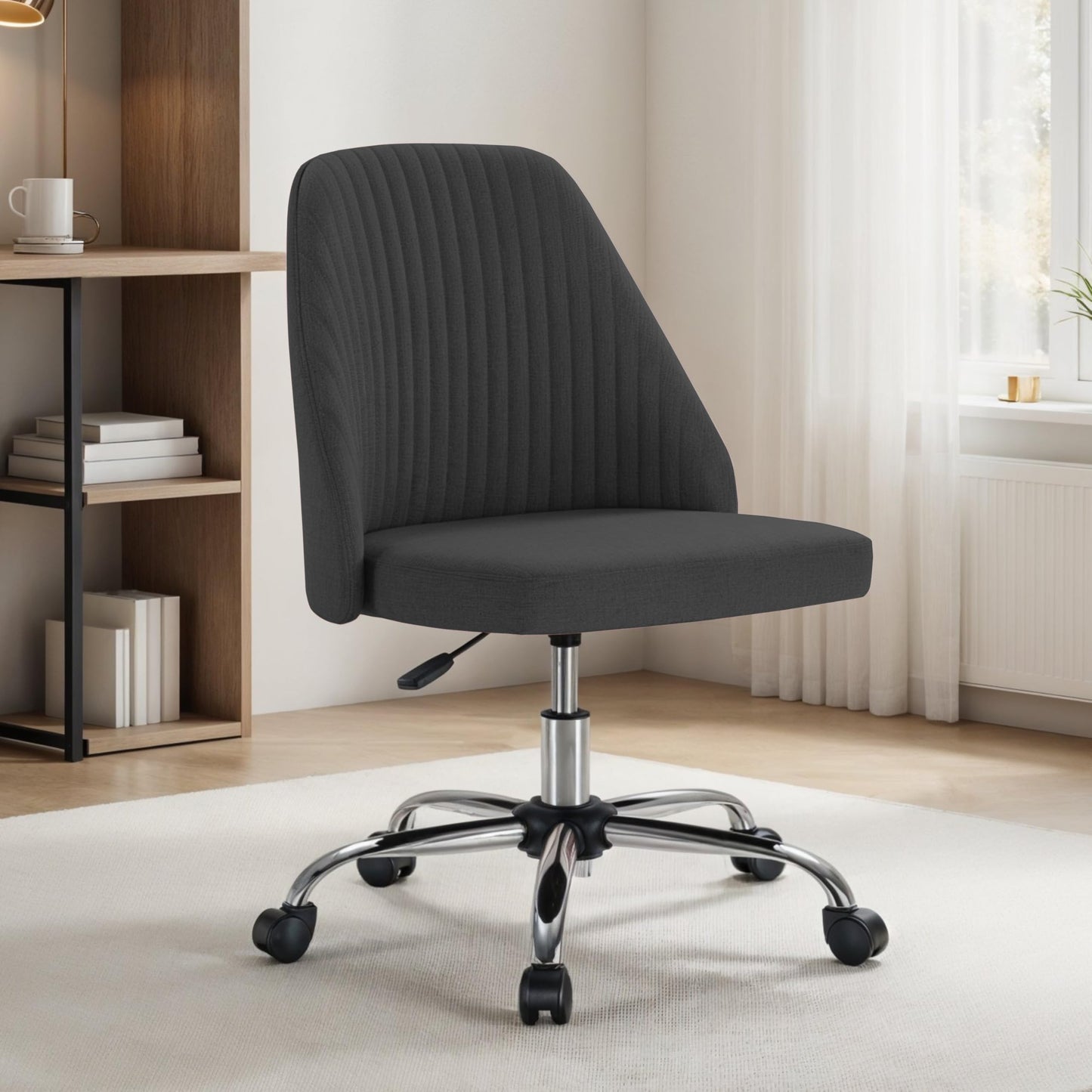 Simple Deluxe Armless Office Desk Chair, Modern Cute Swivel Vanity Chair Comfy Home Office Chairs with Wheels Height Adjustable Rolling Computer Task Stools for Living Room, Make-up, Bedroom