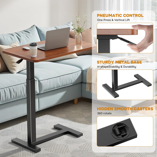 Overbed Bedside Table with Hidden Casters, Adjustable Hospital & Home Use Bed Table, Rolling Laptop Table, Movable Standing Desk