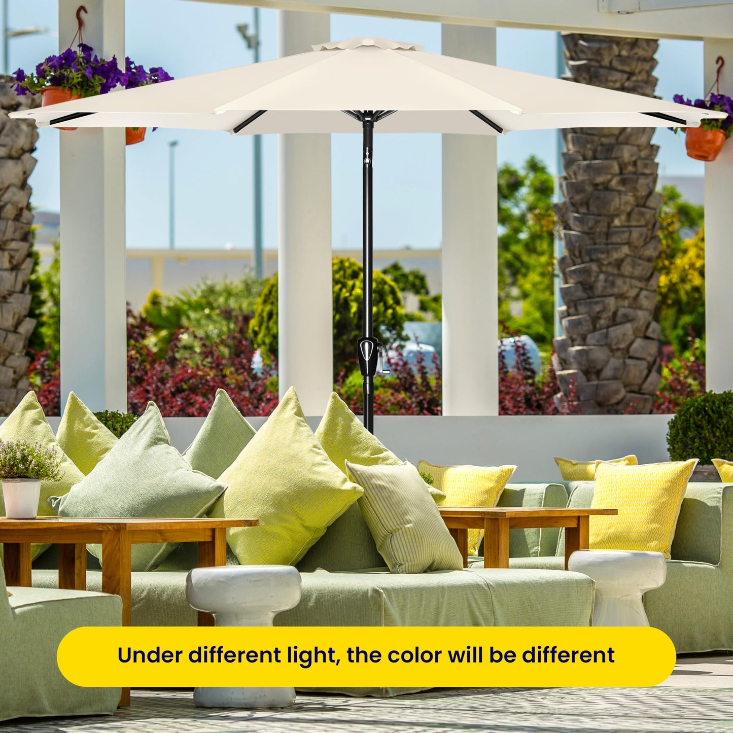 iPower 9ft Patio Umbrella Outdoor Table Umbrellas with 8 Sturdy Ribs, Push Button Tilt and Crank for Yard, Pool and Garden