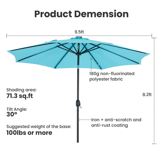 Simple Deluxe 10' Solar Patio Umbrella 32 LED Lighted Table Market Umbrellas with Push Button Tilt/Crank Outdoor Umbrella for Garden, Deck, Backyard and Pool