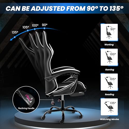 HealSmart Gaming Chair, Backrest and Seat Height Adjustable Swivel Recliner Racing Office Ergonomic Video Game Chair with Footrest