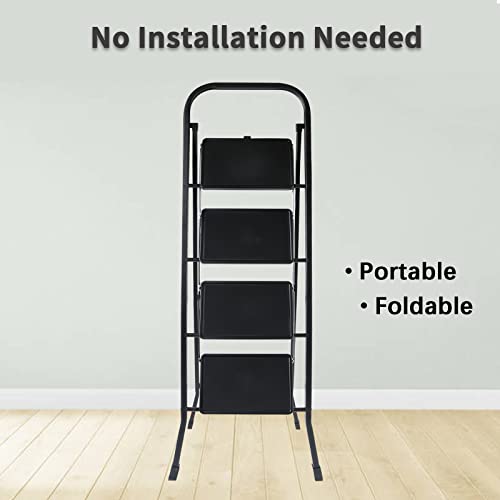 YSSOA 2 Step Ladder, Folding Step Stool with Wide Anti-Slip Pedal, 550 lbs Sturdy Steel Ladder, Convenient Handgrip, Lightweight, Portable Steel Step Stool, Black