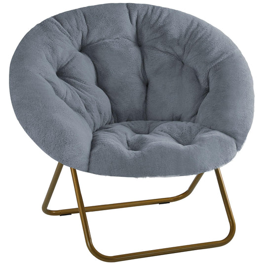 Simple Deluxe Cozy Chair, Faux Fur Saucer Chair for Bedroom, Comfy Foldable Moon Chair, Round Fluffy Chair for Living Room, Fuzzy Saucer Chairs for Adults Room, Gray
