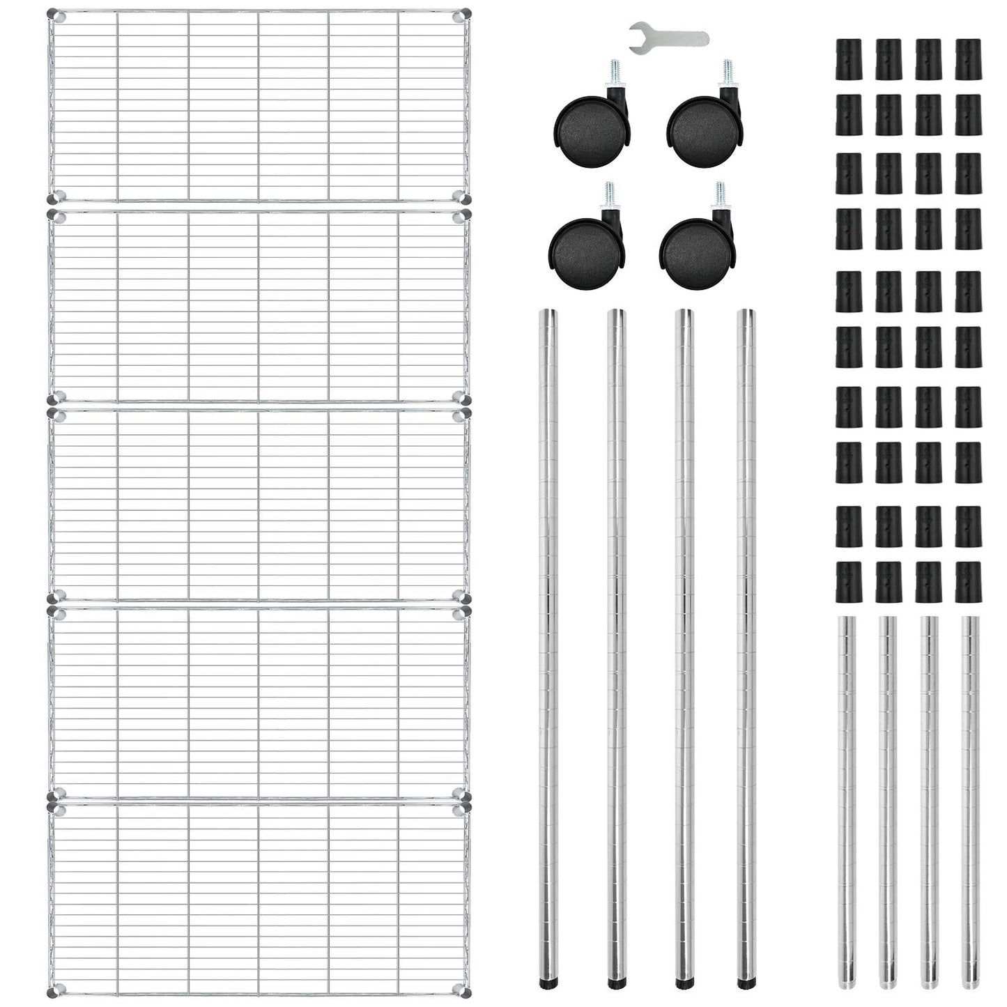HealSmart Heavy Duty 5-Tier Height Adjustable Metal Shelving Unit, 36'' L x 14'' W x 61.02'' H, Chrome (HKSHLF36146005CV4)