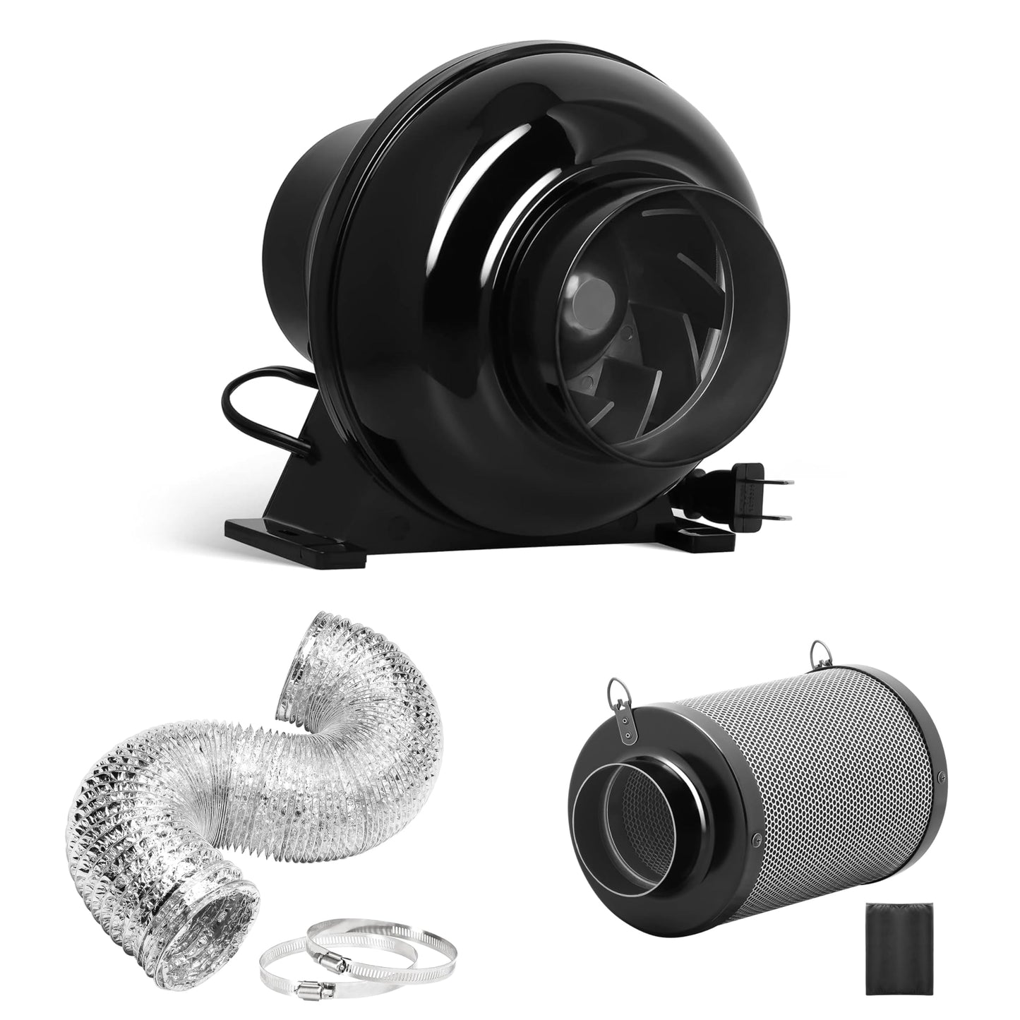 iPower 195 CFM Inline Fan, Upgrade Air Carbon Filter, 8 Feet Ducting Speed Controller Rope Hanger and Temperature Humidity Monitor Kits