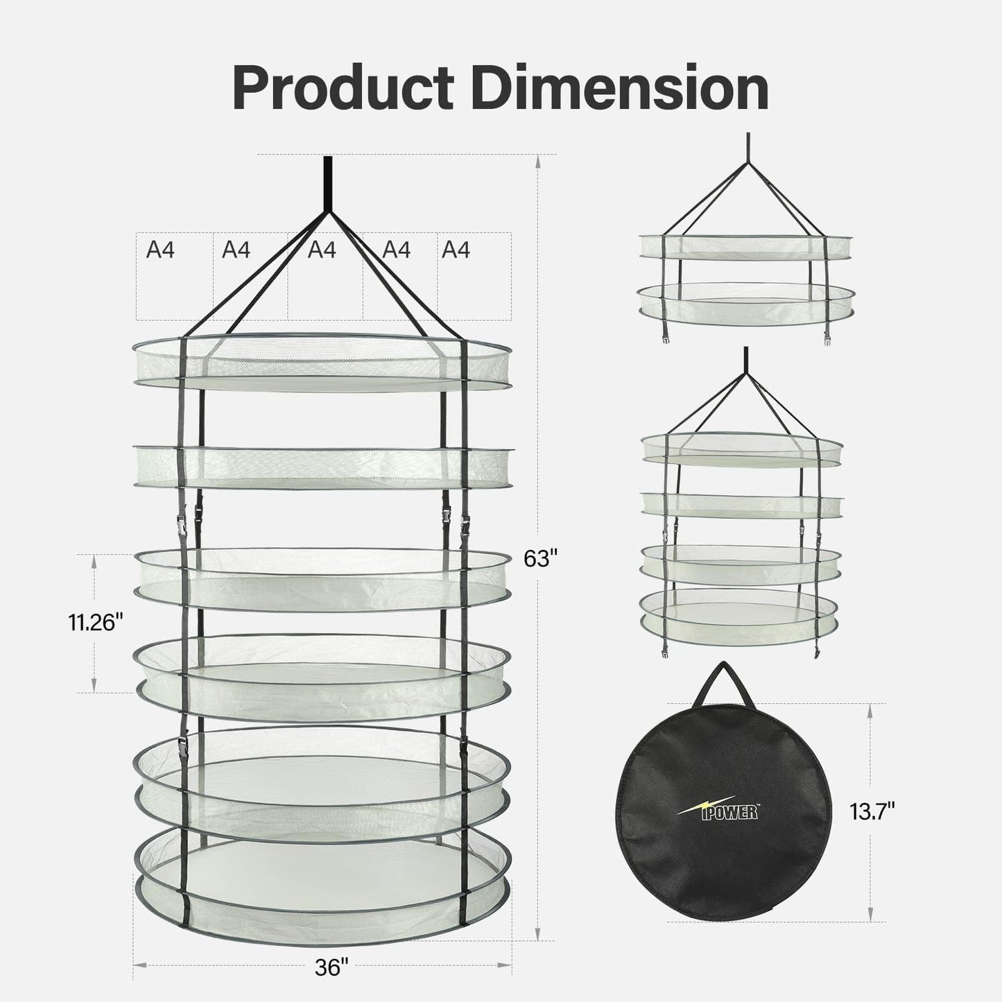 YSSOA 4 Layer 24'' Herb Drying Rack, Hanging Dry Mesh Folding Basket Dryer with Detachable Design & Hook for Plants, Herbs, Seeds and Buds in Grow Tent, Closet, Hydroponics, Garden Outdoor
