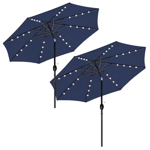 Simple Deluxe 9' Solar Umbrella 32 LED Lighted Patio Umbrella Table Market Umbrella for Garden, Deck, Backyard and Pool