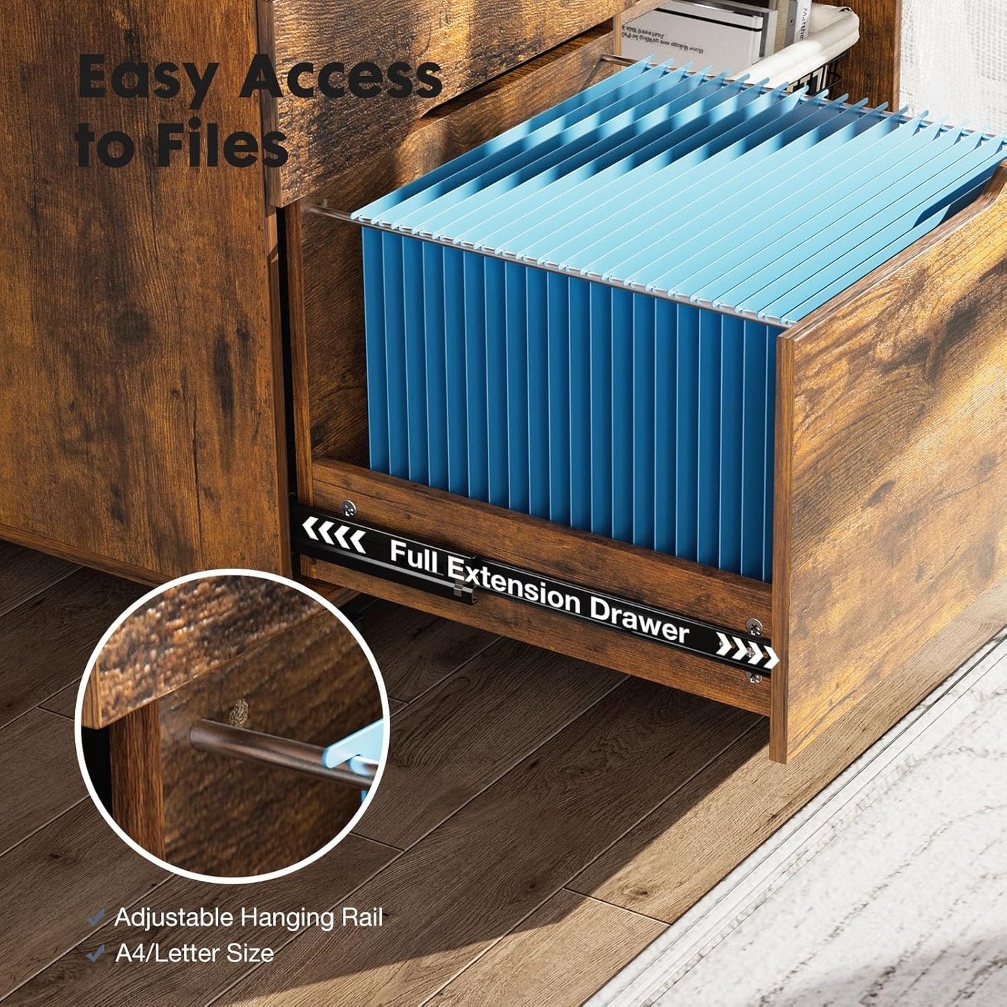 Simple Deluxe 3-Drawer File Cabinet, Lateral Mobile Filing Cabinet Wood Storage Organizer with Wheels
