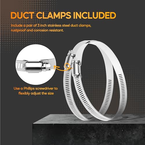 HealSmart Exhaust Inline Duct Fan Vent Booster Blower and Non-Insulated Flex Air Aluminum Foil Ducting for Indoor Grow Tent Hydroponics Ventilation