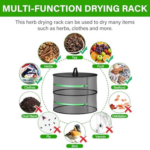 YSSOA Herb Drying Rack Zippered Hanging Dryer with Garden Pruning Shear and Hook for Hydroponics Herb, Plant, Seed, Bud