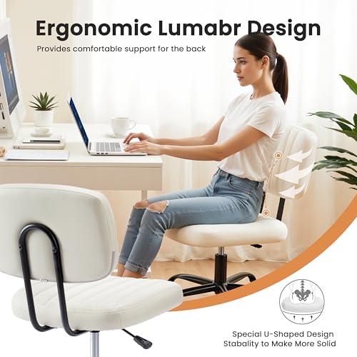 Small Office Chair, Armless Desk Chair with Wheels, Height Adjustable PU Leather Computer Task with Lumbar Support, 360° Swivel Rolling Chair No Arms for Small Space, Bedroom, Home, Office
