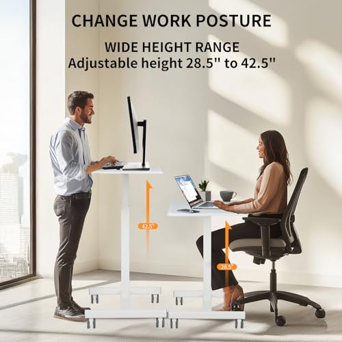YSSOA Mobile Small Standing Desk - Rolling Desk with Adjustable Height and Lockable Wheels, Sit-Stand Laptop Table, Portable Computer Workstation