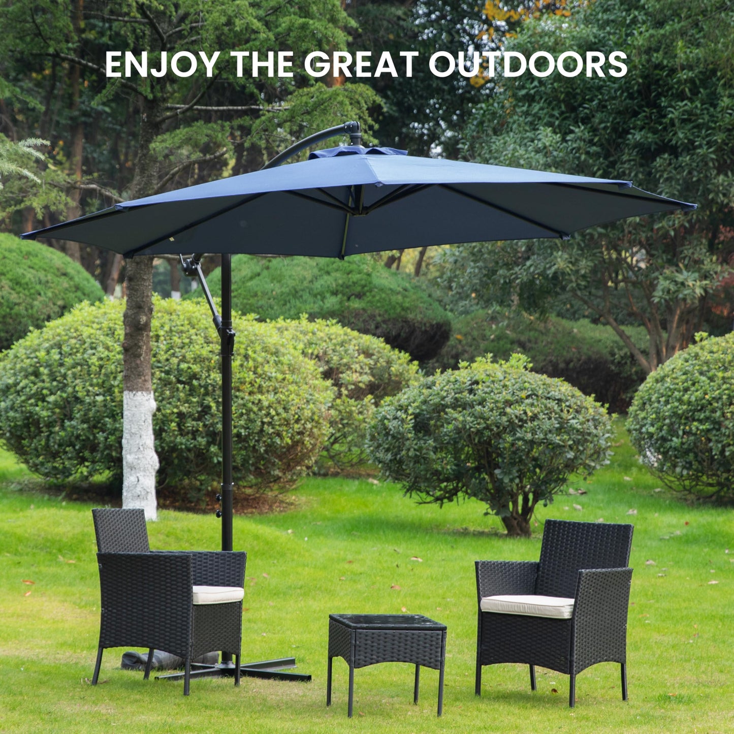 Simple Deluxe 9.8ft Offset Umbrella Cantilever Patio Hanging Umbrella Outdoor Market Umbrella with Crank & Cross Base Suitable for Garden, Lawn, backyard and Deck, Blue