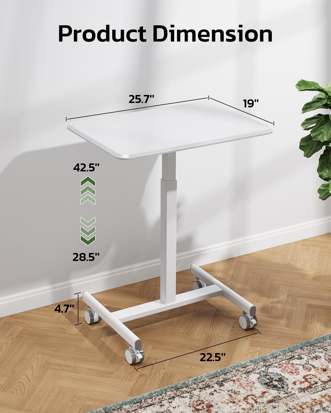 InfiniPower Mobile Small Standing Desk - Rolling Desk with Adjustable Height and Lockable Wheels, Sit-Stand Laptop Table, Portable Computer Workstation